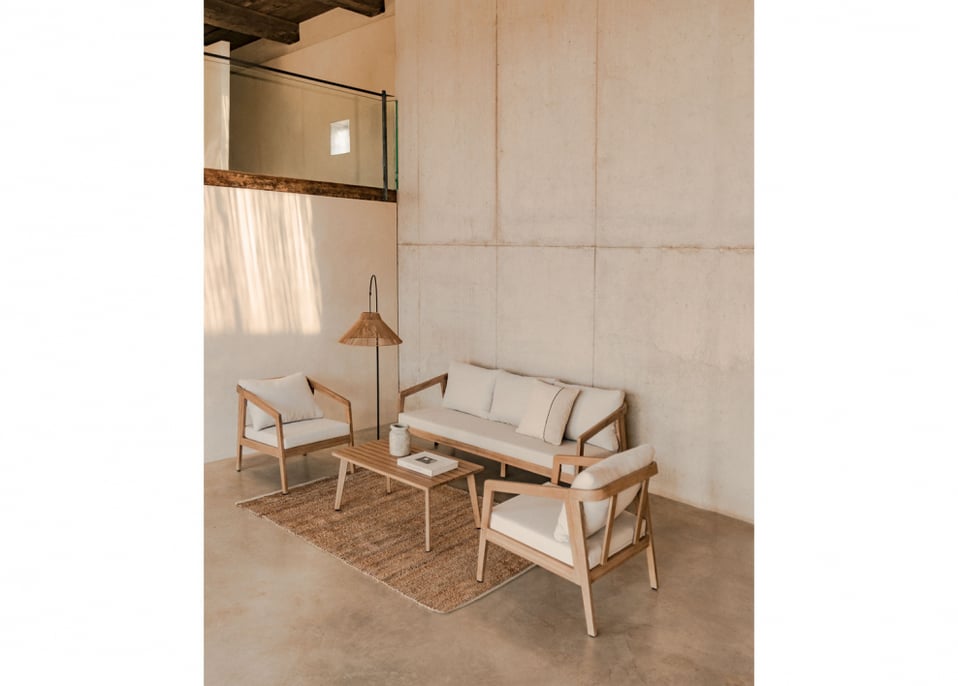 Kaela acacia wood living room set - Fabric Gardenia White