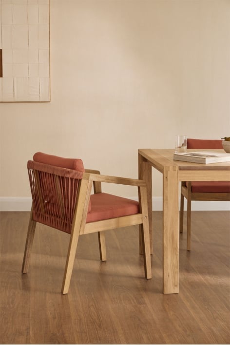 Kaela dining chair in acacia wood and braided rope - Fabric Red Roof Tile