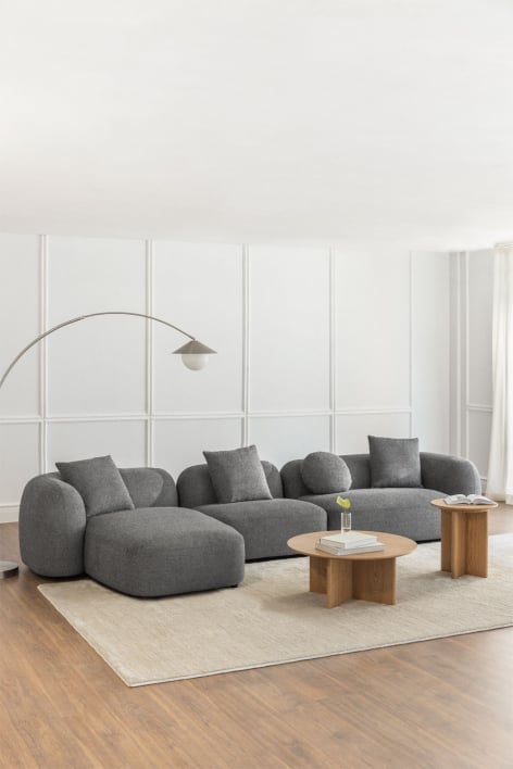 3-piece left chaise longue modular sofa in Coco chenille - Thick Chenille Granite Grey