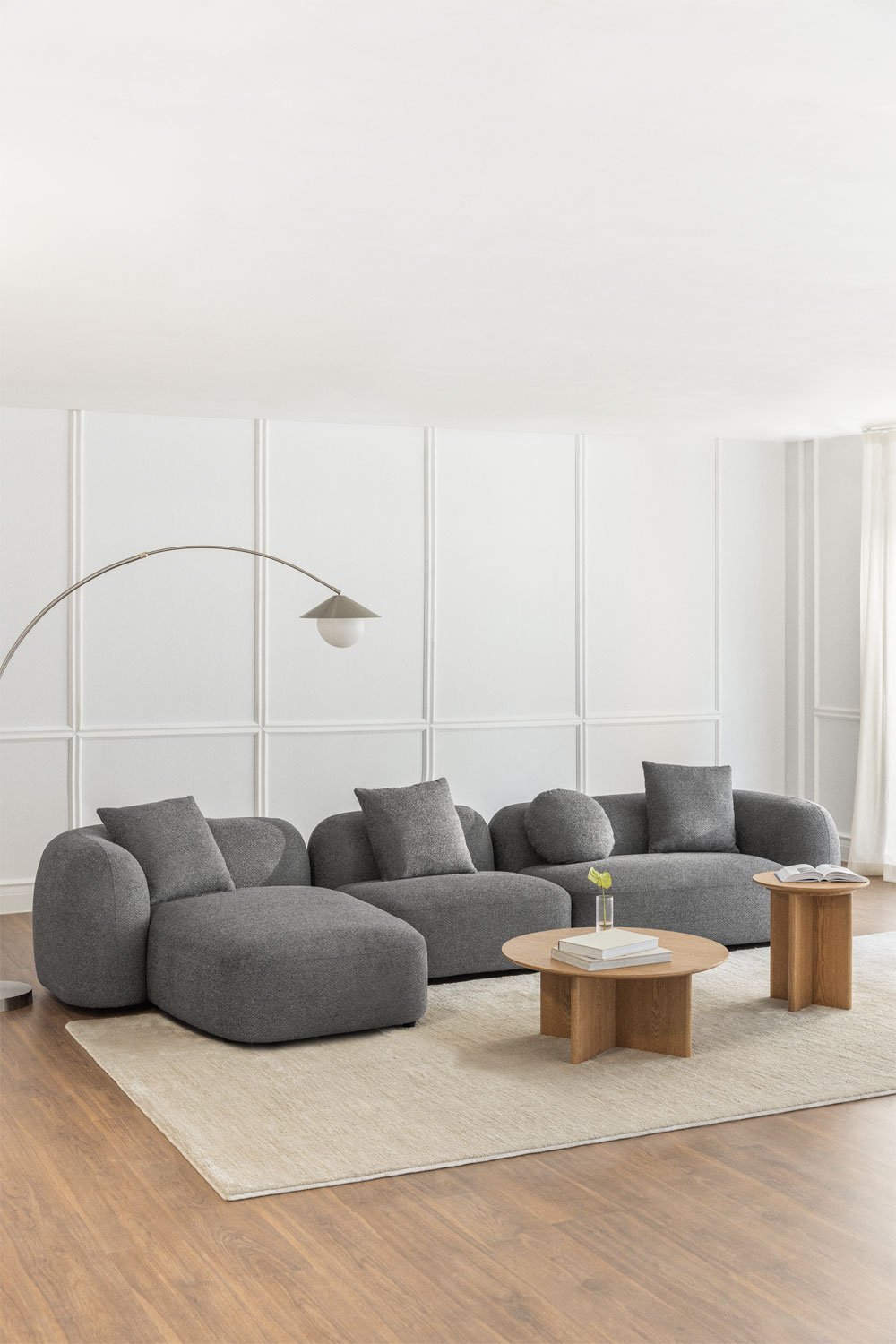 3-piece left chaise longue modular sofa in Coco chenille, gallery image 1
