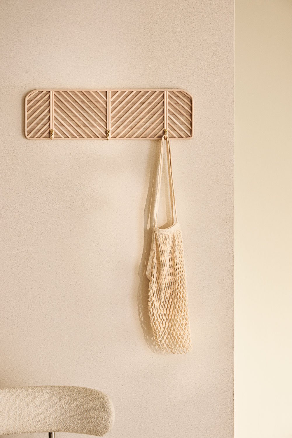 Merki rattan and wood wall coat rack, gallery image 1
