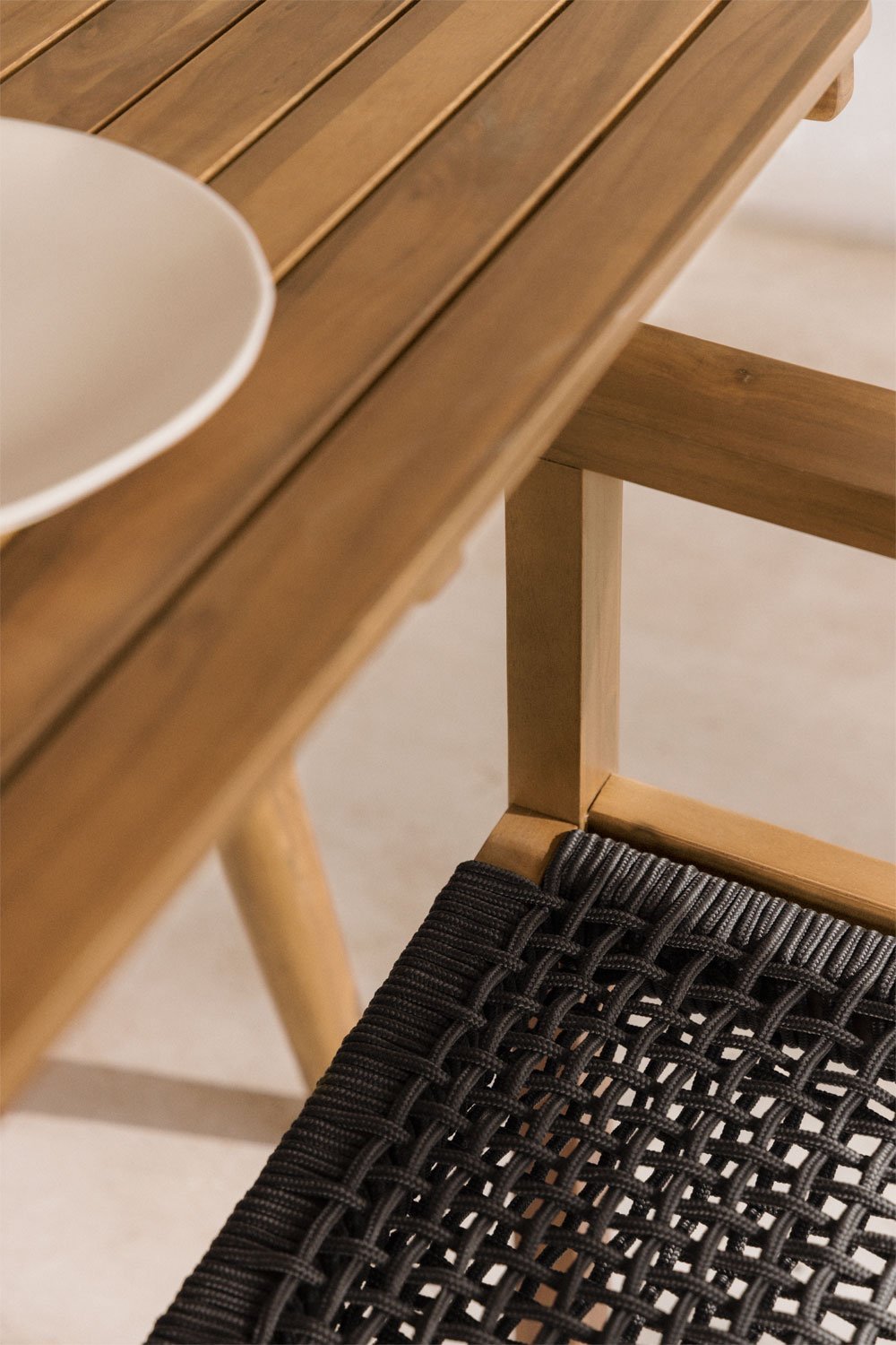 Tenay Square Acacia Wood and Braided Rope Dining Chair with Armrests, gallery image 2