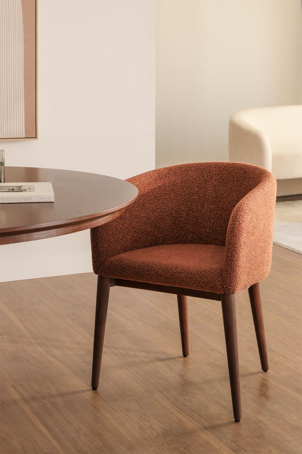 Bunia upholstered dining chair with armrests, gallery image 1