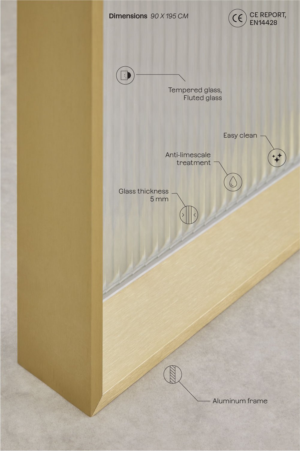 Fixed shower screen with 5 mm tempered glass and Trafalgar aluminum, gallery image 3