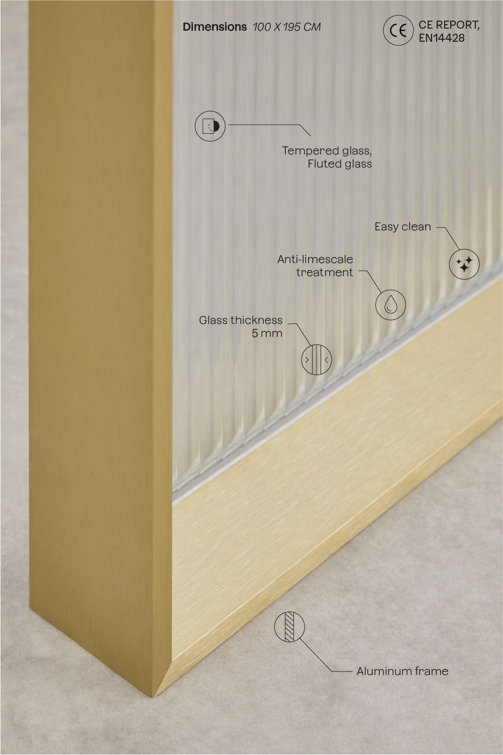 Fixed shower screen with 5 mm tempered glass and Trafalgar aluminum, gallery image 4