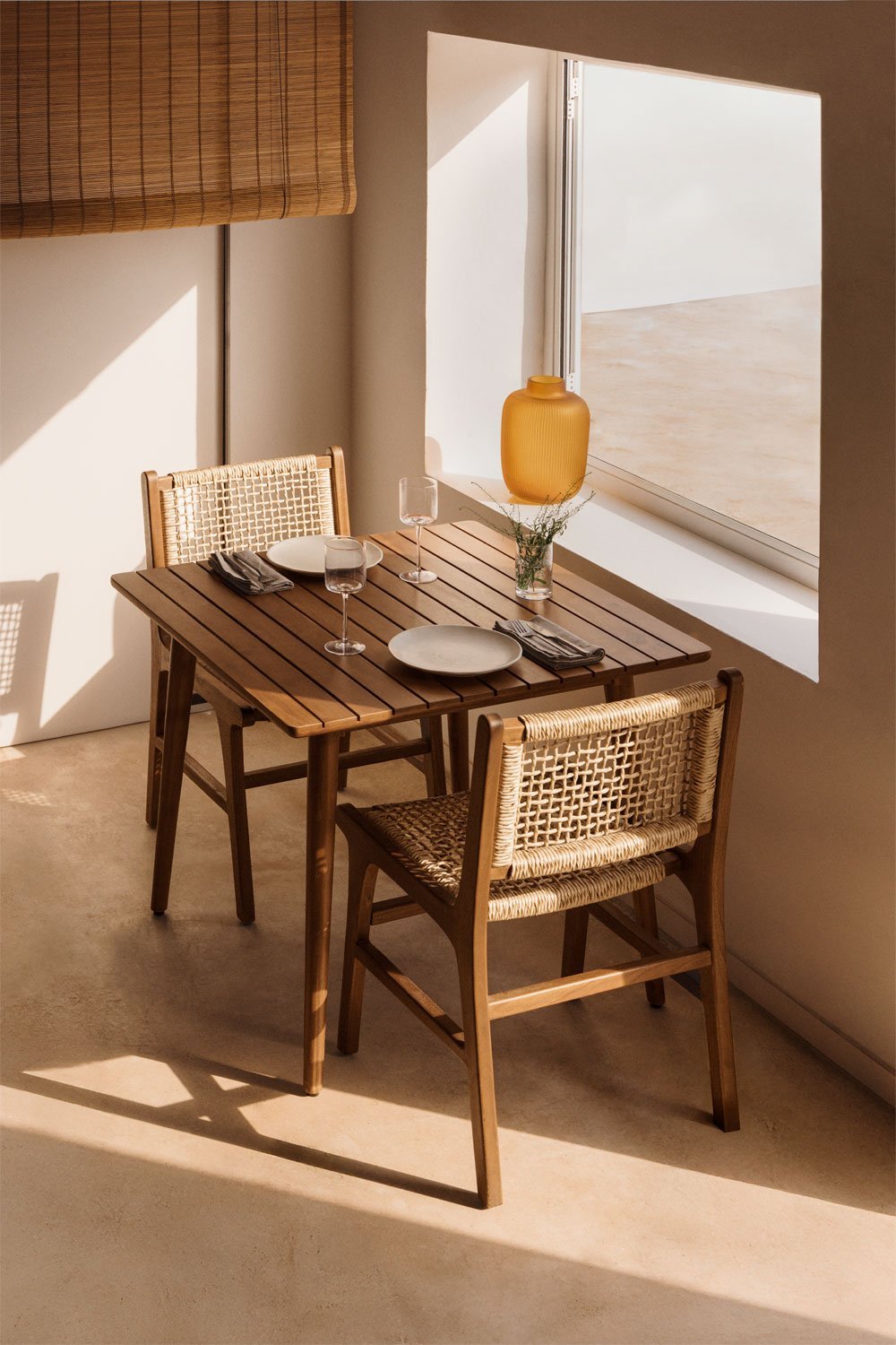 Square kitchen table 90x90 cm in acacia wood Tenay, gallery image 1