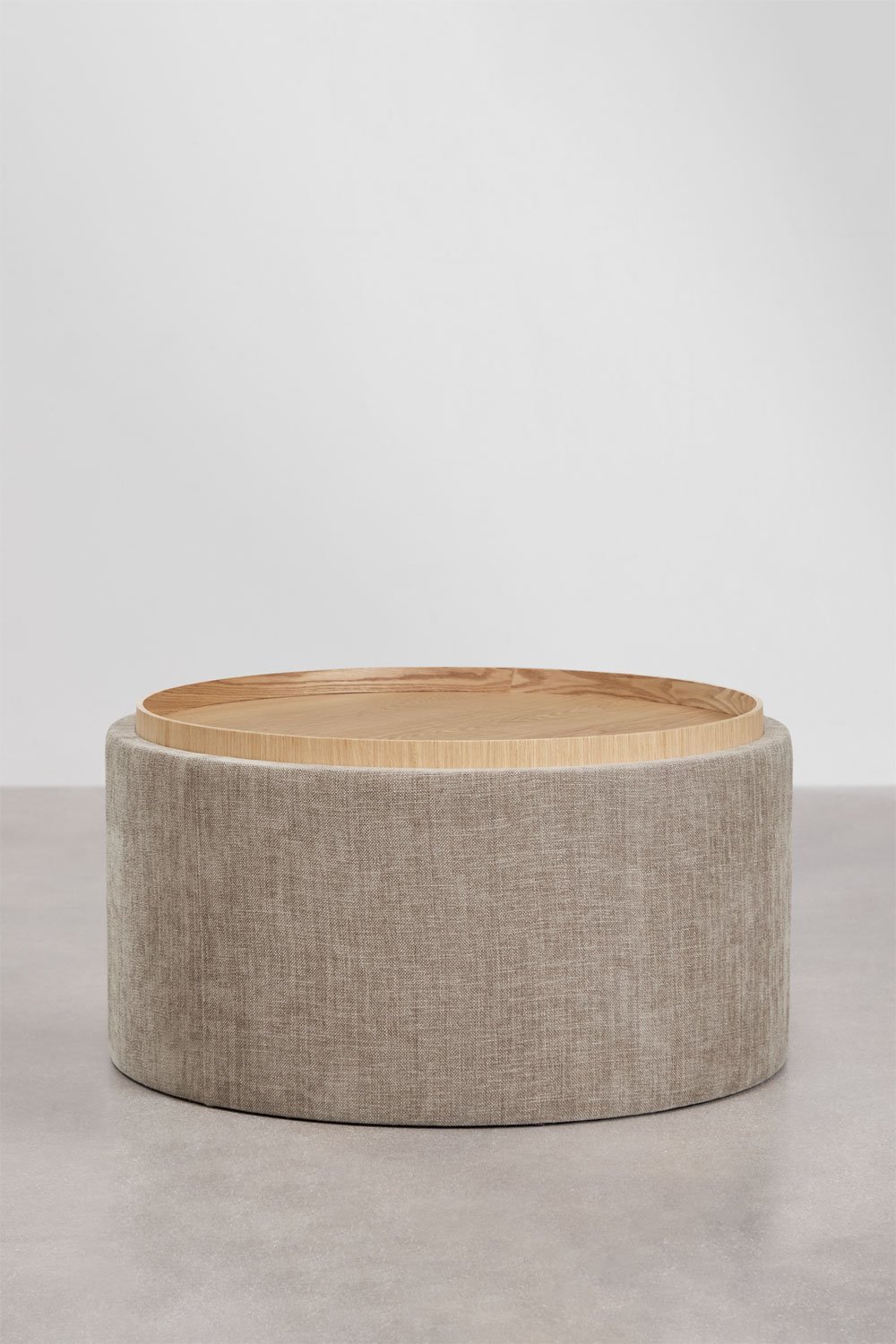 Berkeleni round upholstered coffee table with tray and storage, gallery image 3