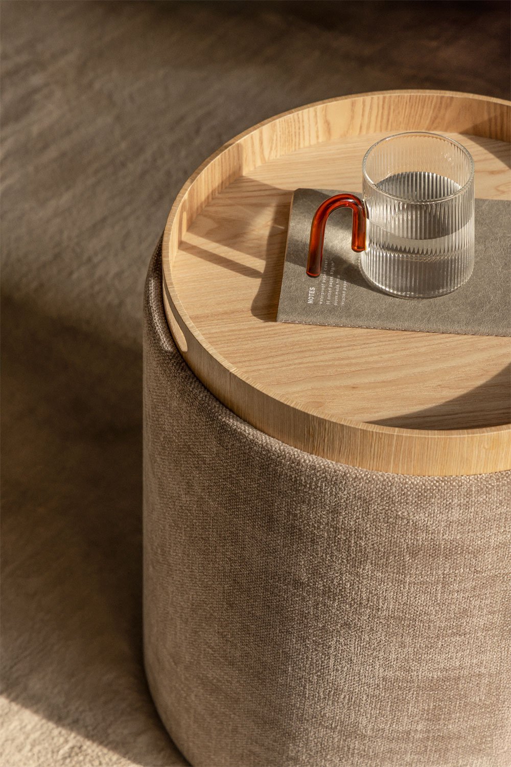 Berkeleni round upholstered side table with tray and storage, Ø40 cm, gallery image 2