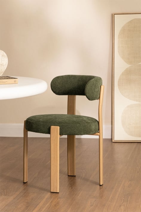 Jolie chenille fabric dining chair - Brown Natural Wood