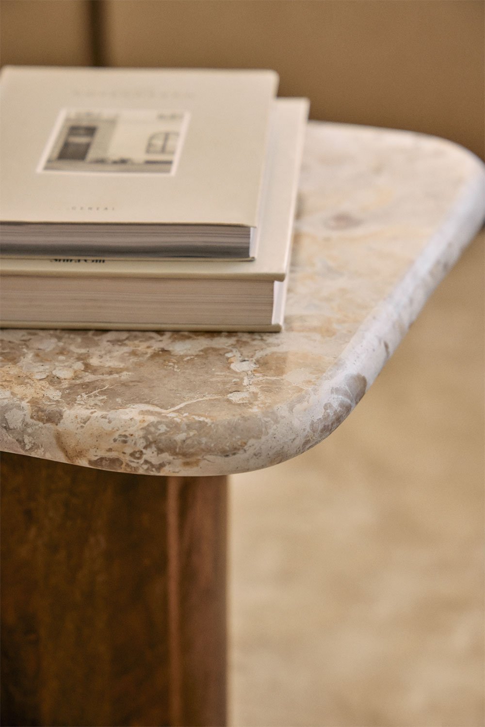 Square side table 40x40 cm in marble and mango wood Merieines, gallery image 2
