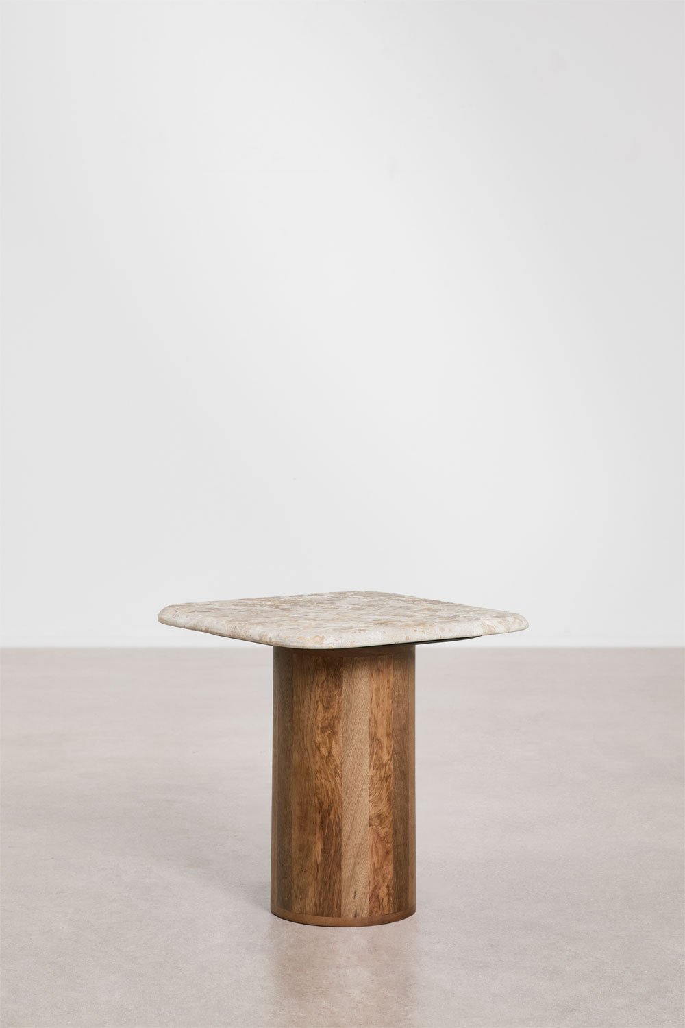 Square bedside table 40x40 cm in marble and mango wood Merieines, gallery image 1