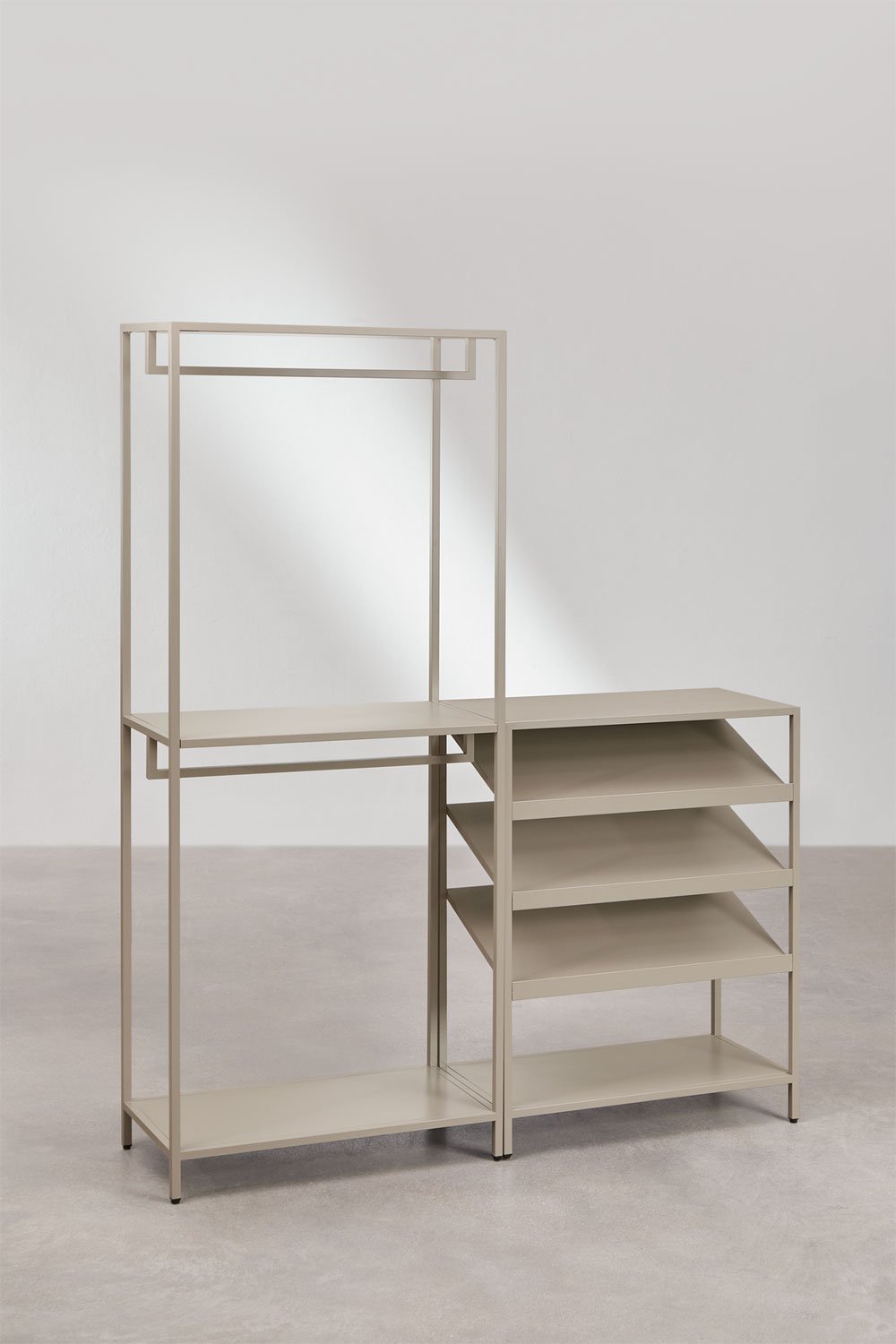 Janine 2-piece open modular wardrobe with a low steel coat and shoe rack, gallery image 3