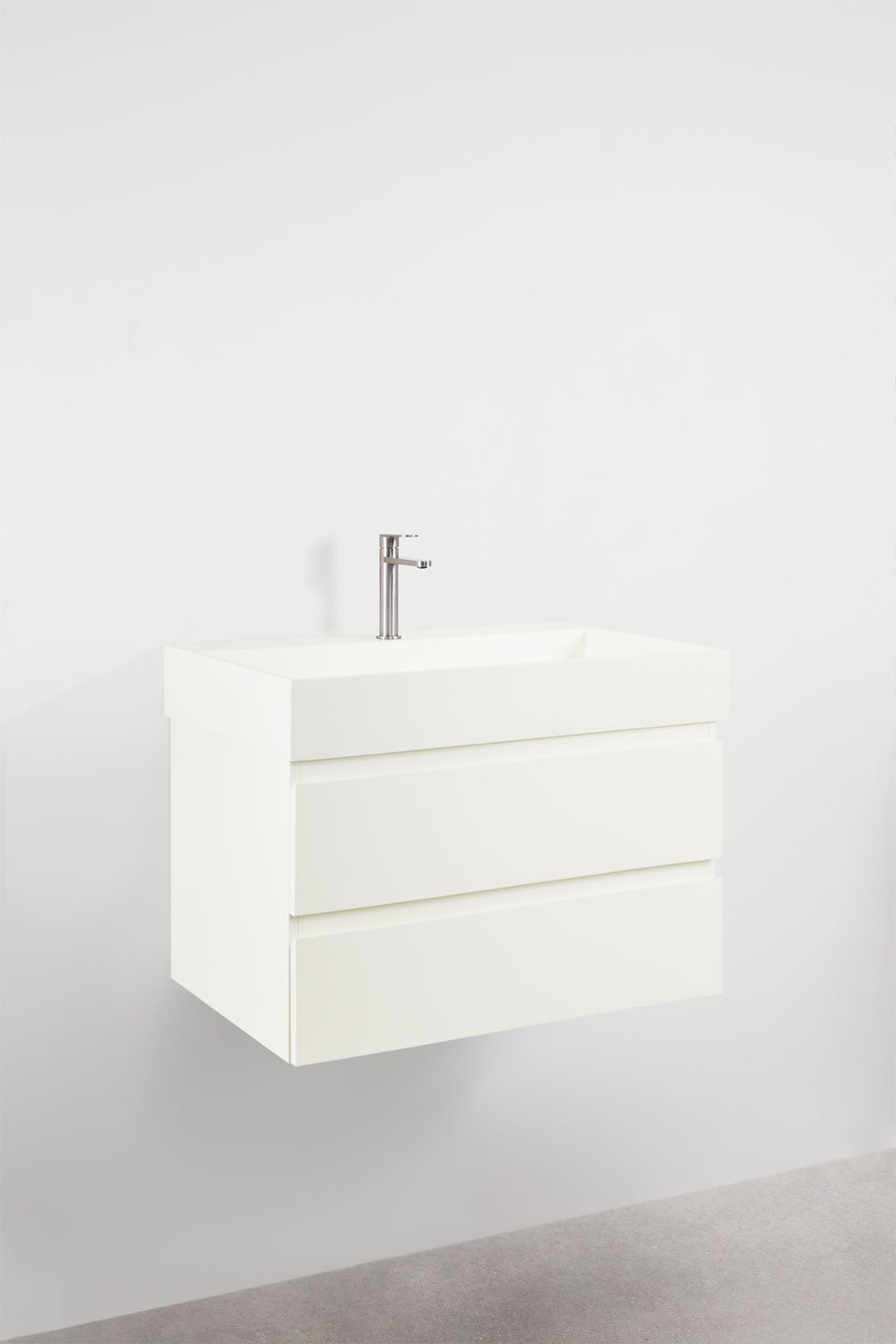 Ona suspended bathroom furniture set in wood and ash veneer with integrated sink, gallery image 3