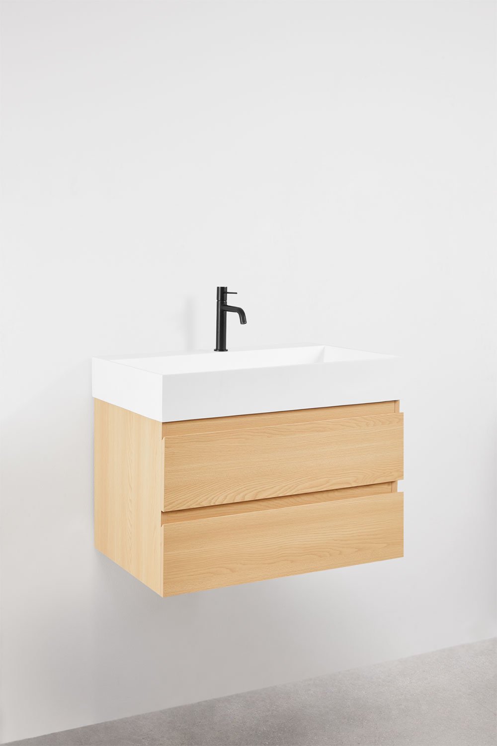 Bathroom furniture set in wood and ash veneer with integrated Ona washbasin, gallery image 3