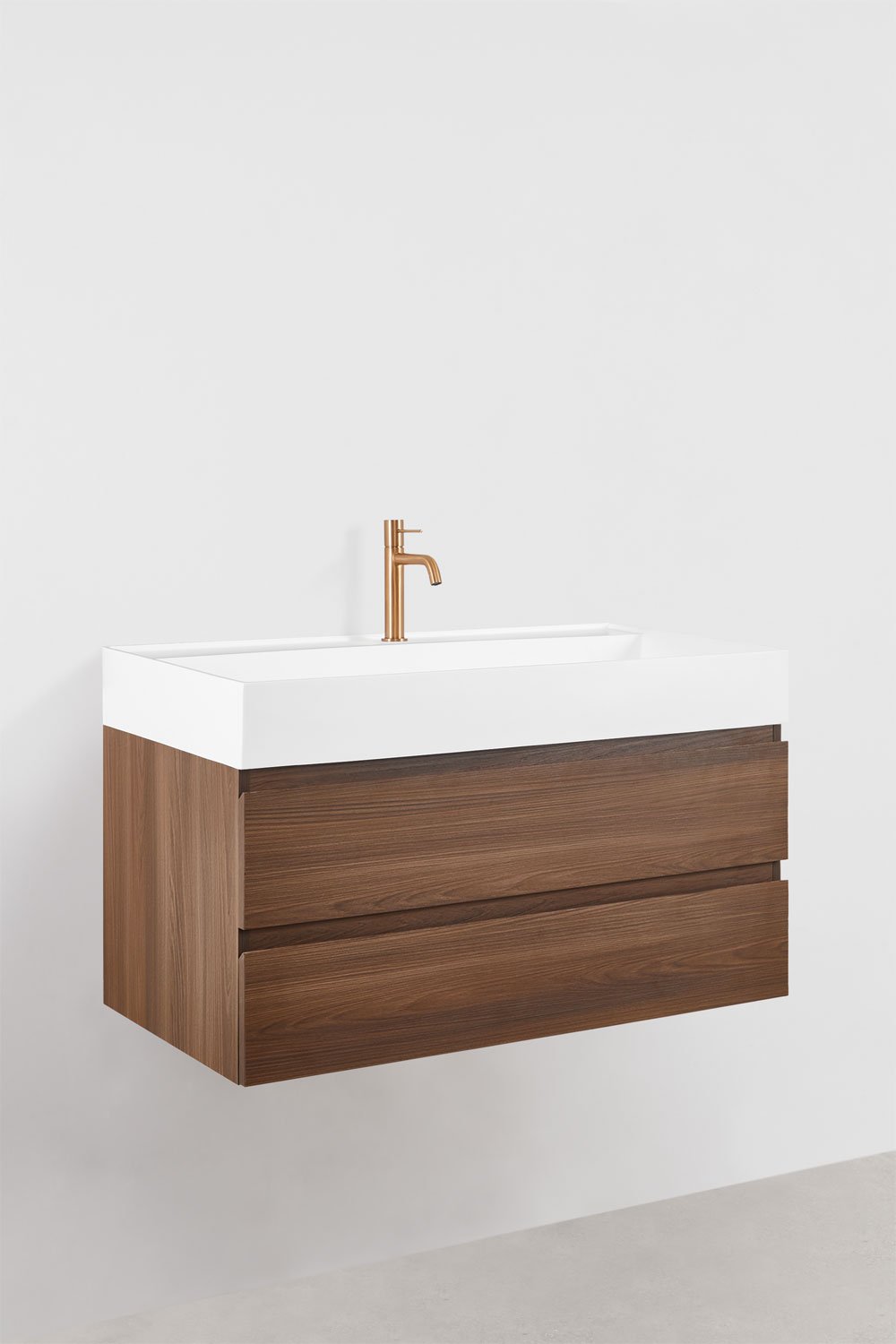 Ona suspended bathroom furniture set in wood and ash veneer with integrated sink, gallery image 3