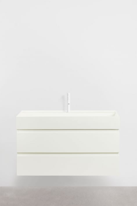 Bathroom furniture set in wood and ash veneer with integrated Ona washbasin - White