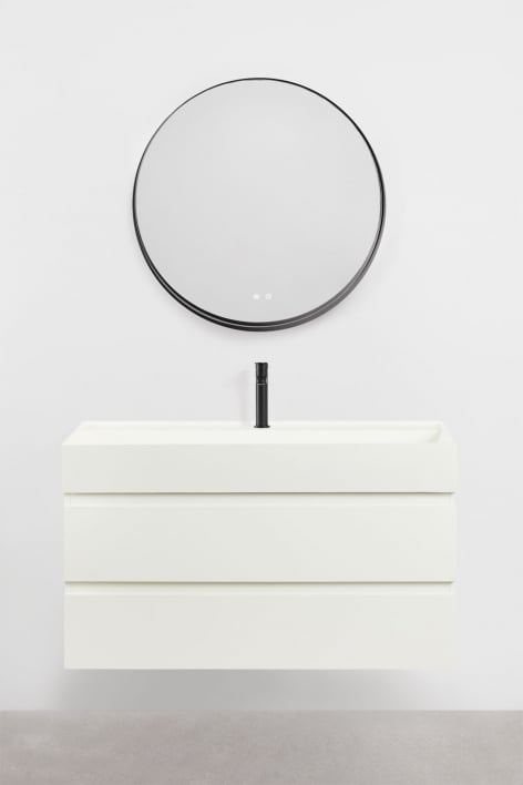 Bathroom furniture set in wood and ash veneer with integrated Ona washbasin - White