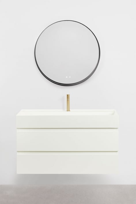 Bathroom furniture set in wood and ash veneer with integrated Ona washbasin - White