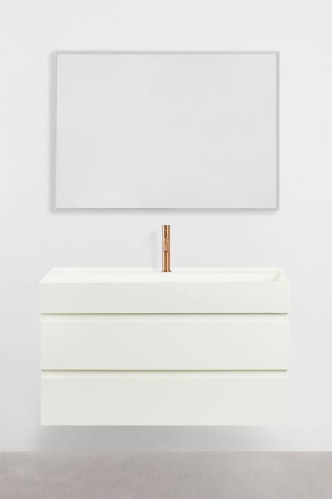 Bathroom furniture set in wood and ash veneer with integrated Ona washbasin - White