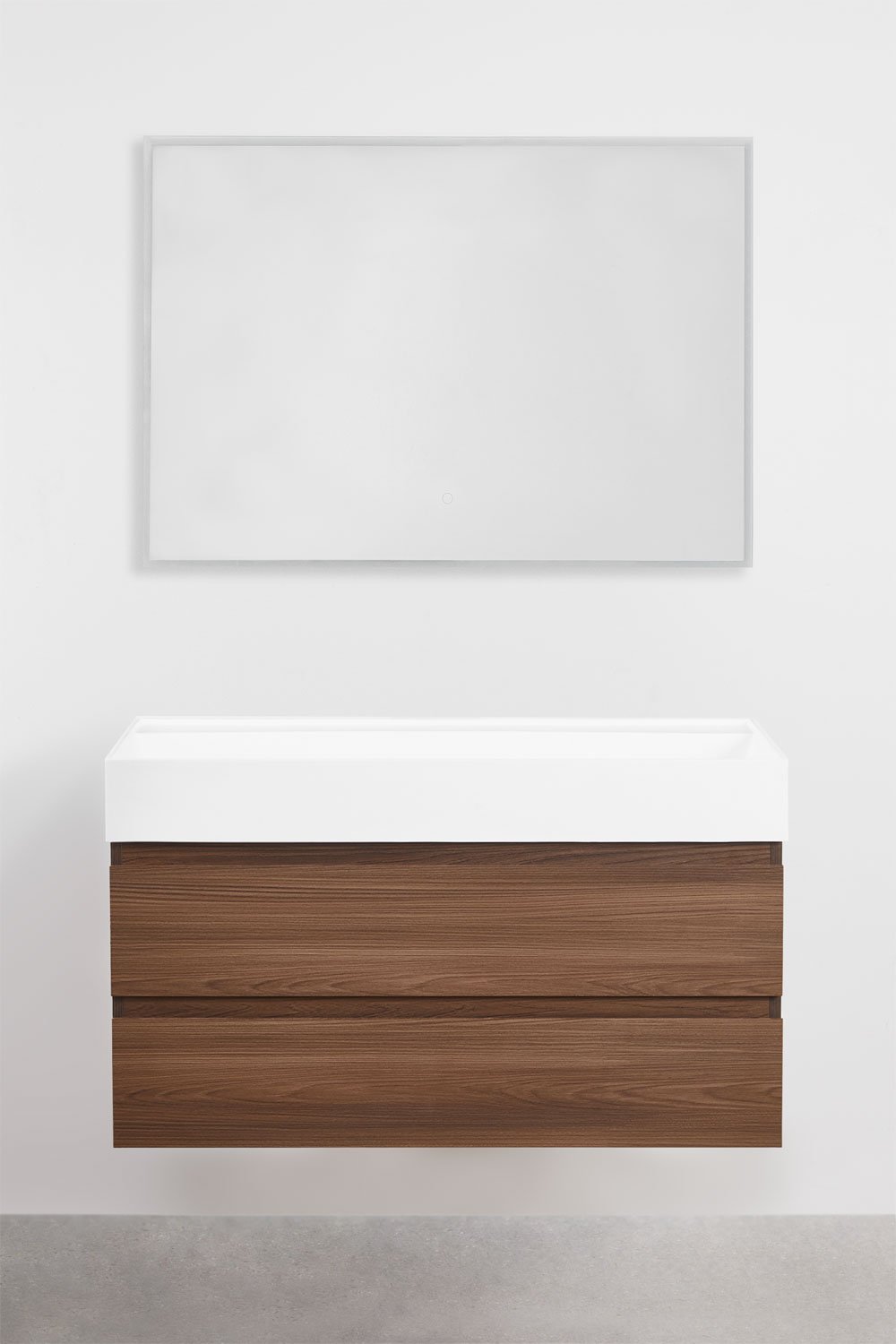Bathroom furniture set in wood and ash veneer with integrated Ona washbasin, gallery image 2