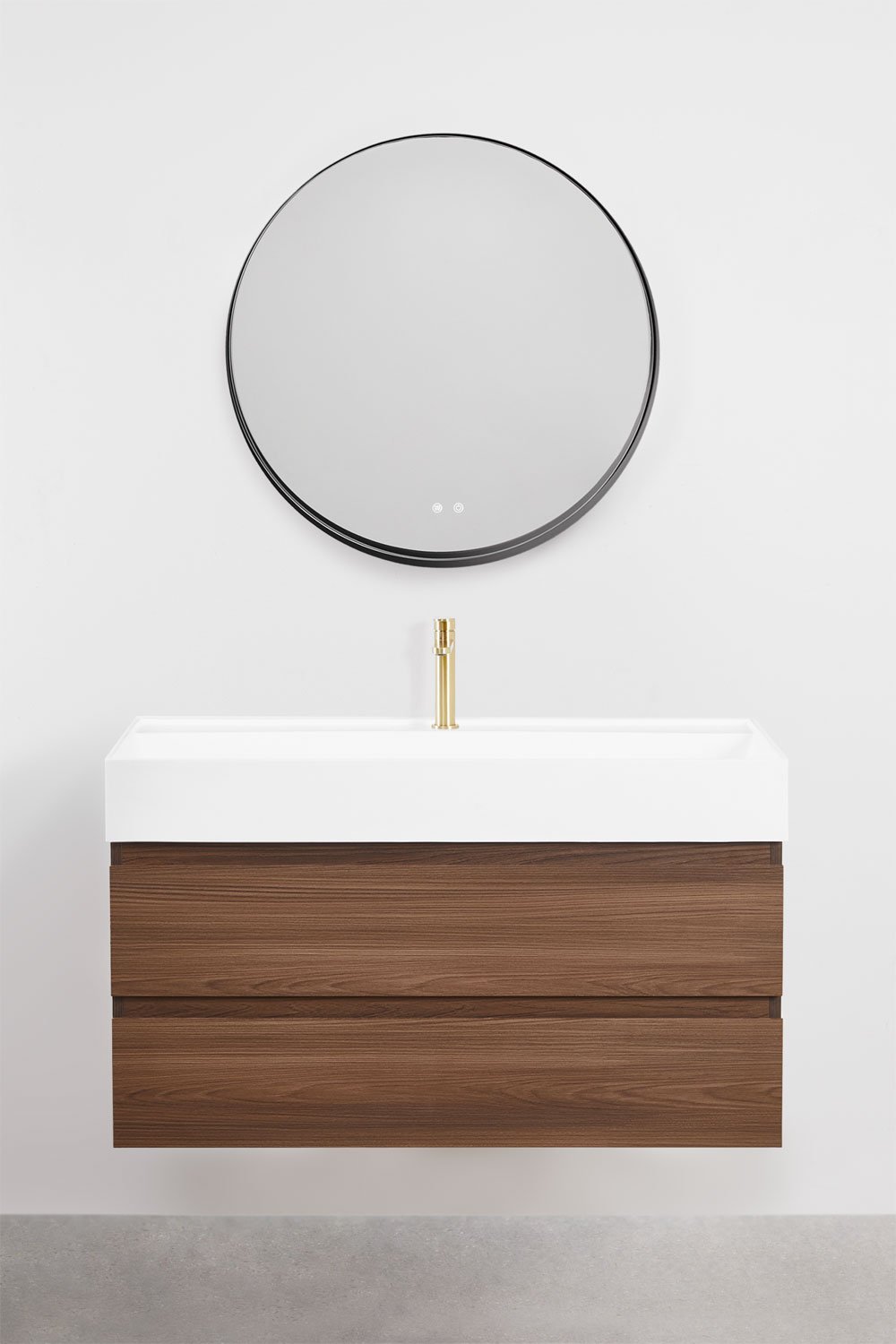 Ona suspended bathroom furniture set in wood and ash veneer with integrated sink, gallery image 2