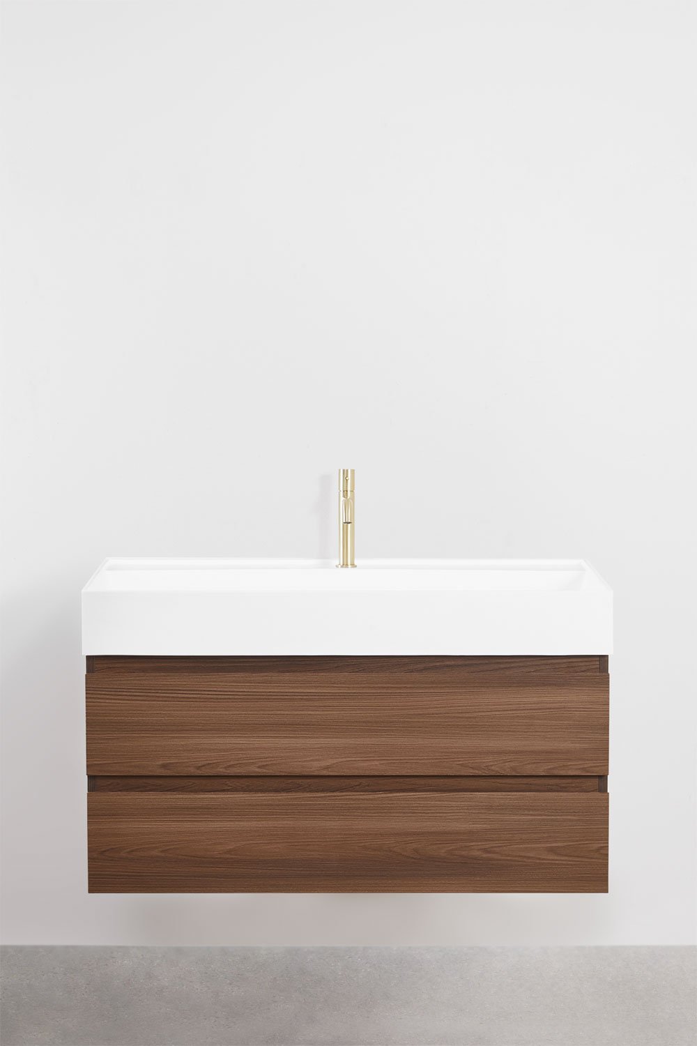 Ona suspended bathroom furniture set in wood and ash veneer with integrated sink, gallery image 2