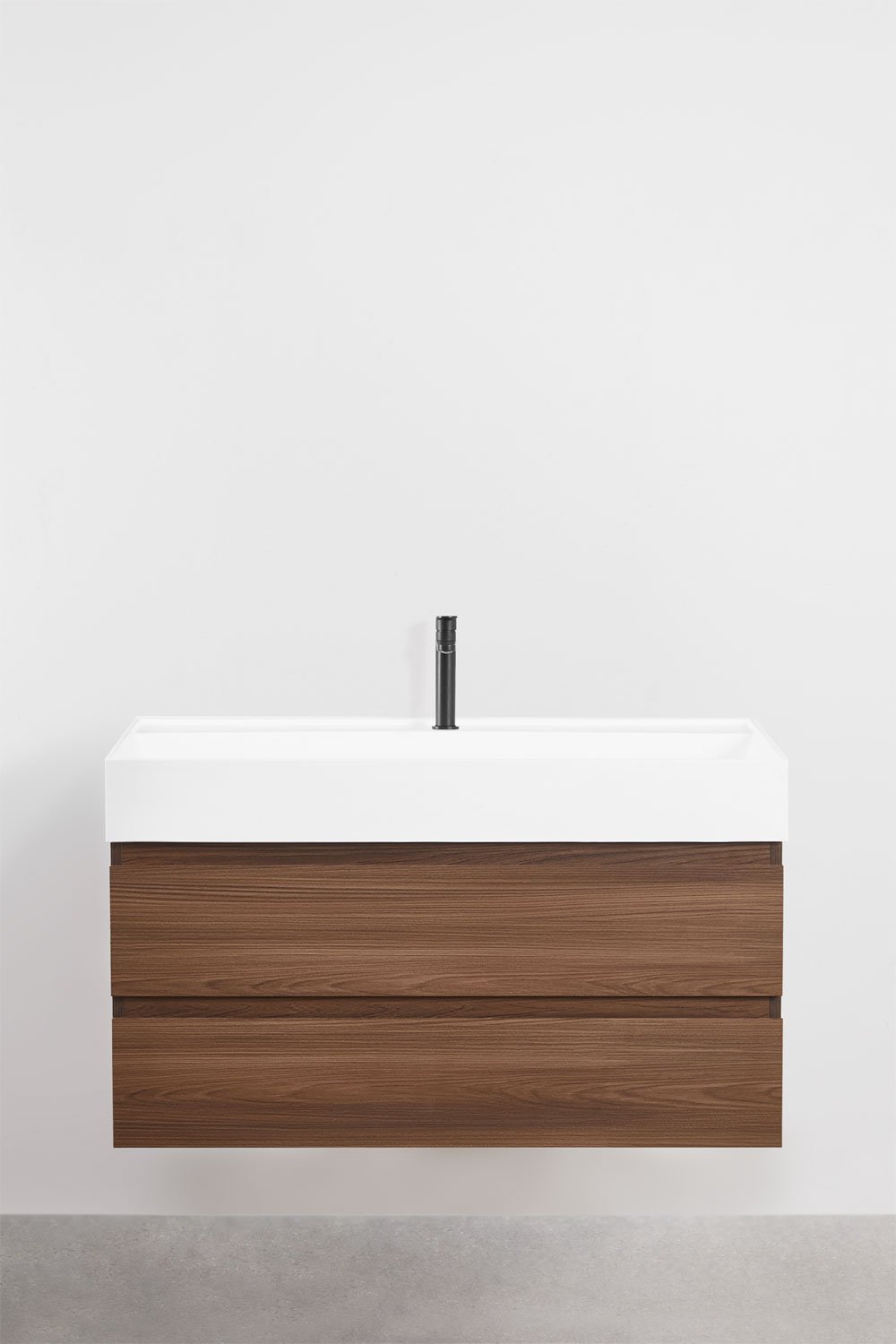Ona suspended bathroom furniture set in wood and ash veneer with integrated sink, gallery image 2
