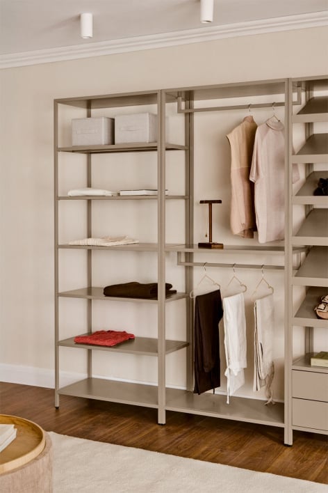 Janine 2-piece open modular wardrobe with clothes rack and steel shelving