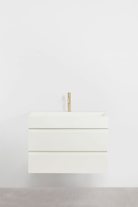 Bathroom furniture set in wood and ash veneer with integrated Ona washbasin - White