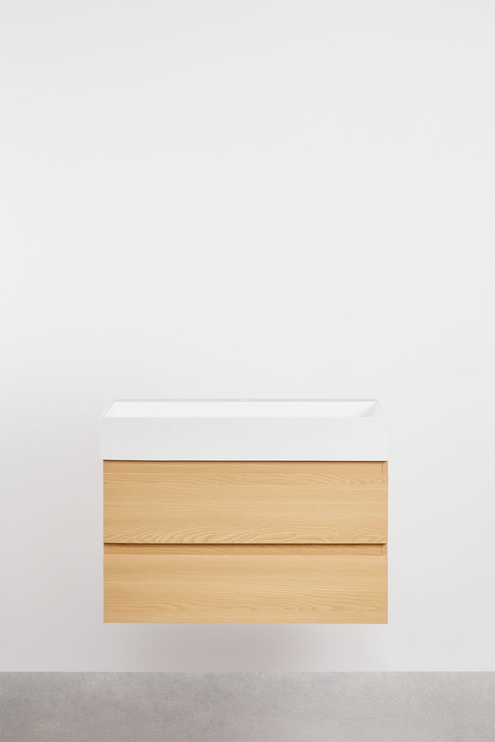 Ona suspended bathroom furniture set in wood and ash veneer with integrated sink, gallery image 2