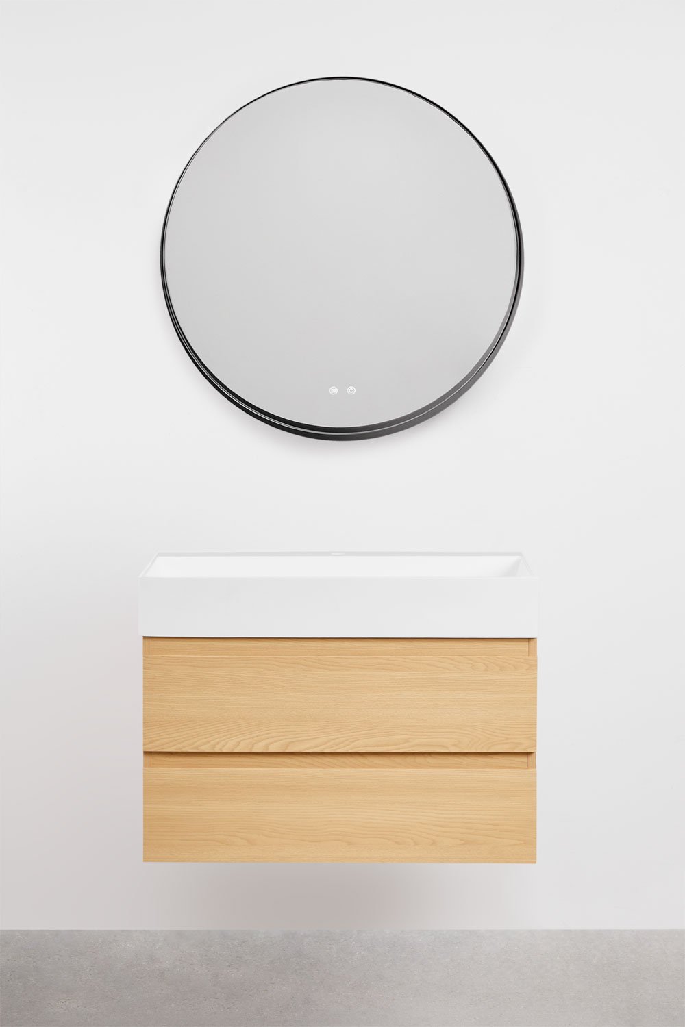 Bathroom furniture set in wood and ash veneer with integrated Ona washbasin, gallery image 2