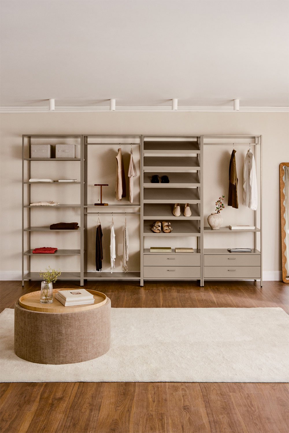Janine 4-piece open modular wardrobe with steel shelving, gallery image 1