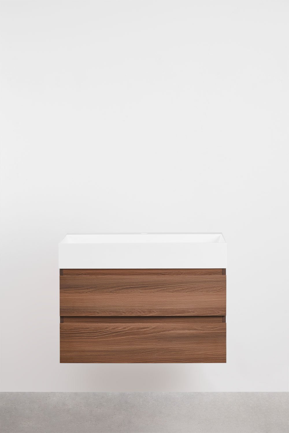 Ona suspended bathroom furniture set in wood and ash veneer with integrated sink, gallery image 2