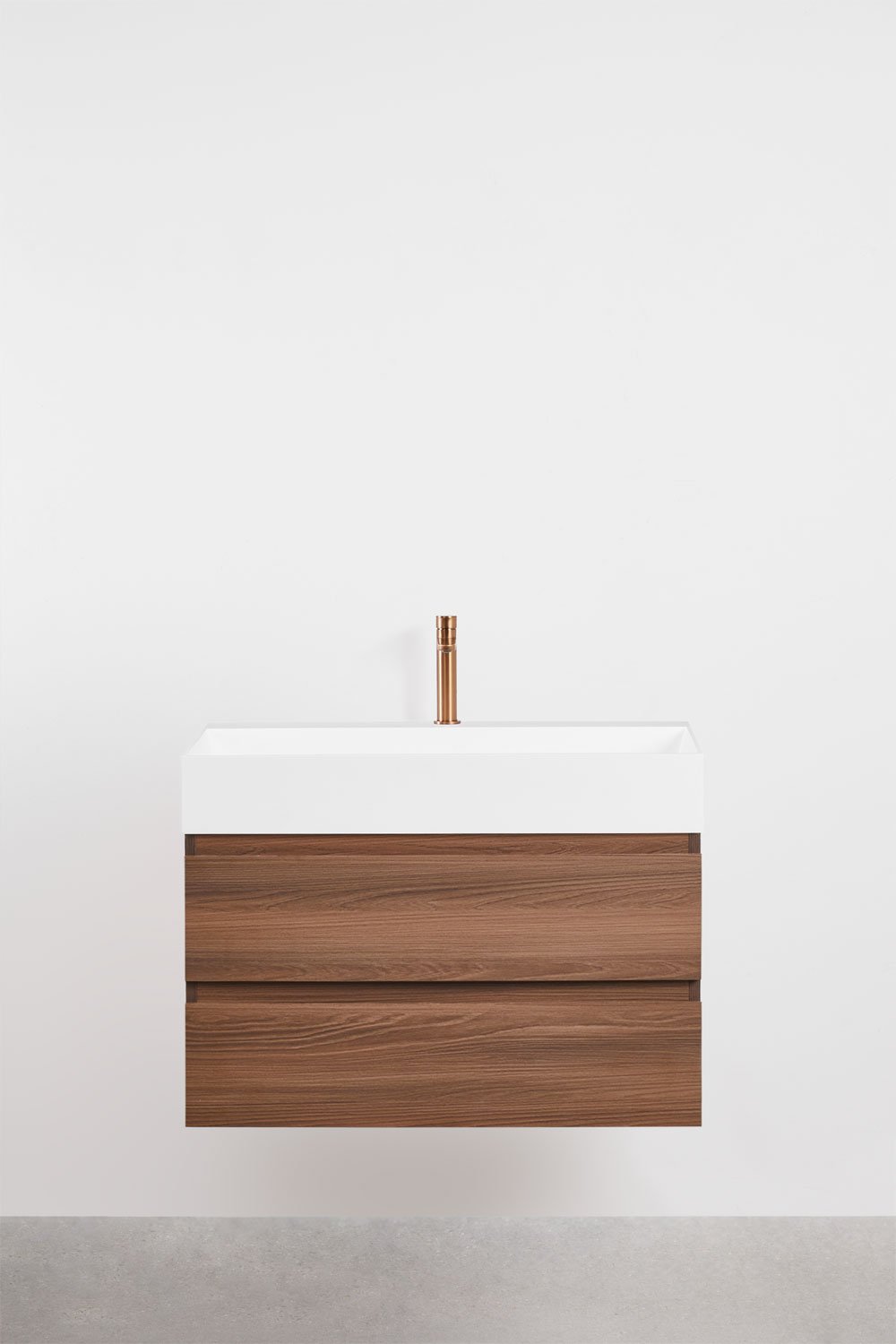 Ona suspended bathroom furniture set in wood and ash veneer with integrated sink, gallery image 2