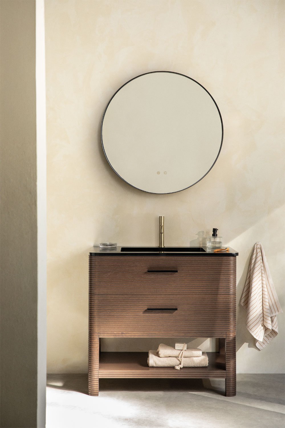 Bathroom furniture set in wood with integrated sink Misene, gallery image 1