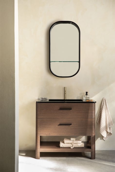 Bathroom furniture set in wood with integrated sink Misene - Dark Brown Wood