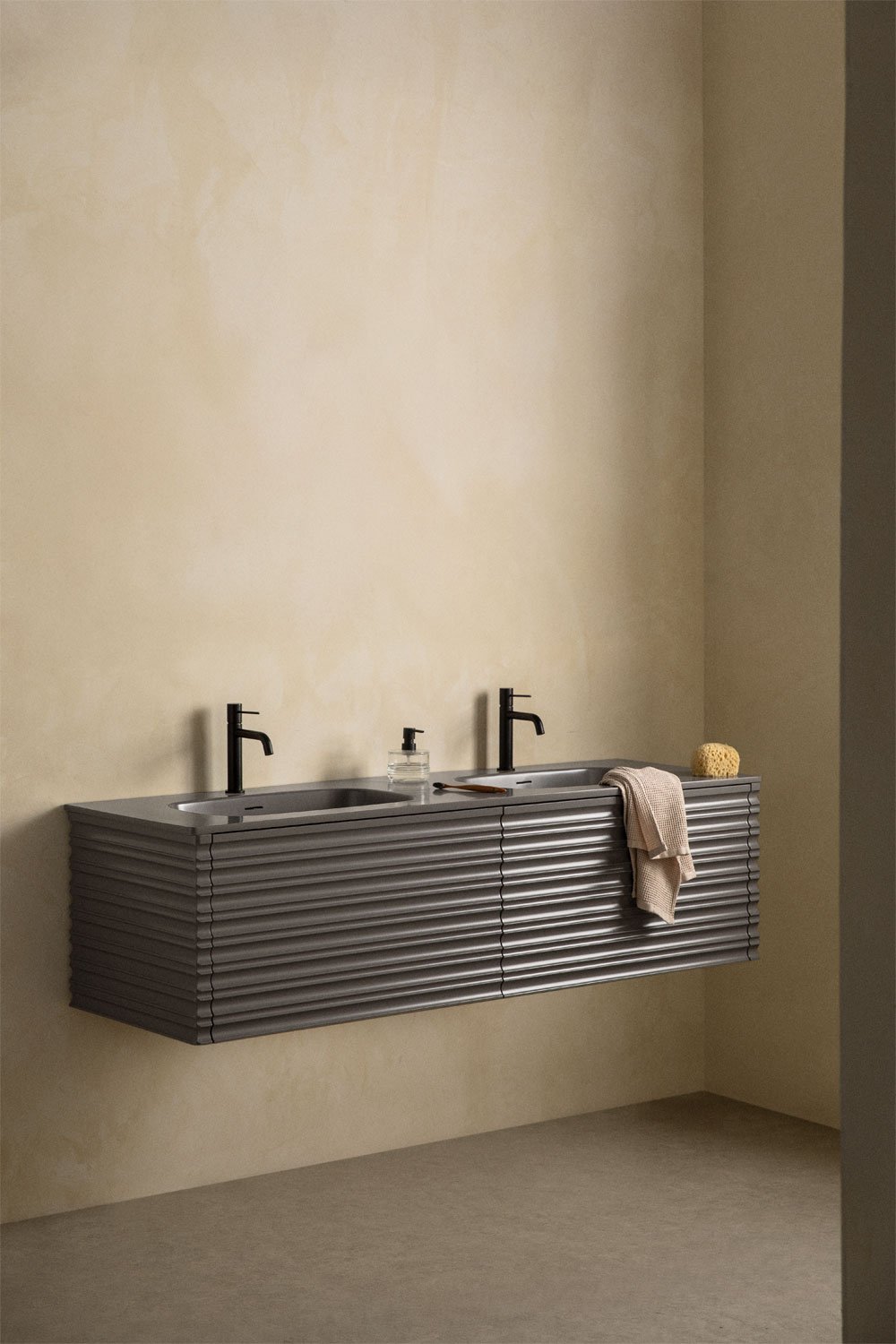 Suspended wooden bathroom furniture set with integrated sinks Noura, gallery image 1