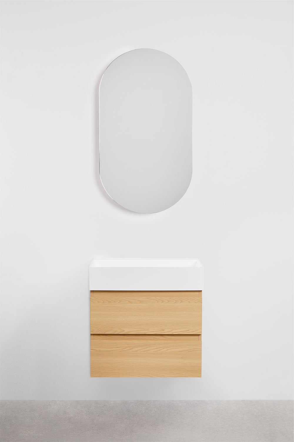 Bathroom furniture set in wood and ash veneer with integrated Ona washbasin, gallery image 2