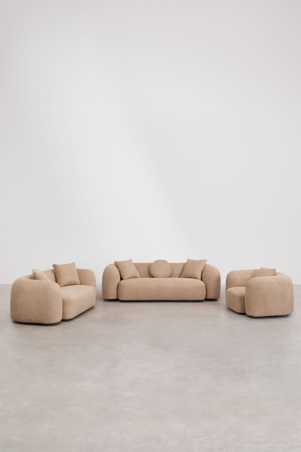Living room set with 3-seater modular sofa, 2-seater sofa and armchair in Coco chenille, gallery image 1