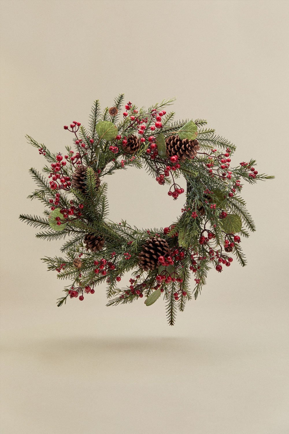 Kinley Christmas decorative wreath Ø65 cm in rattan with pine cones, gallery image 1