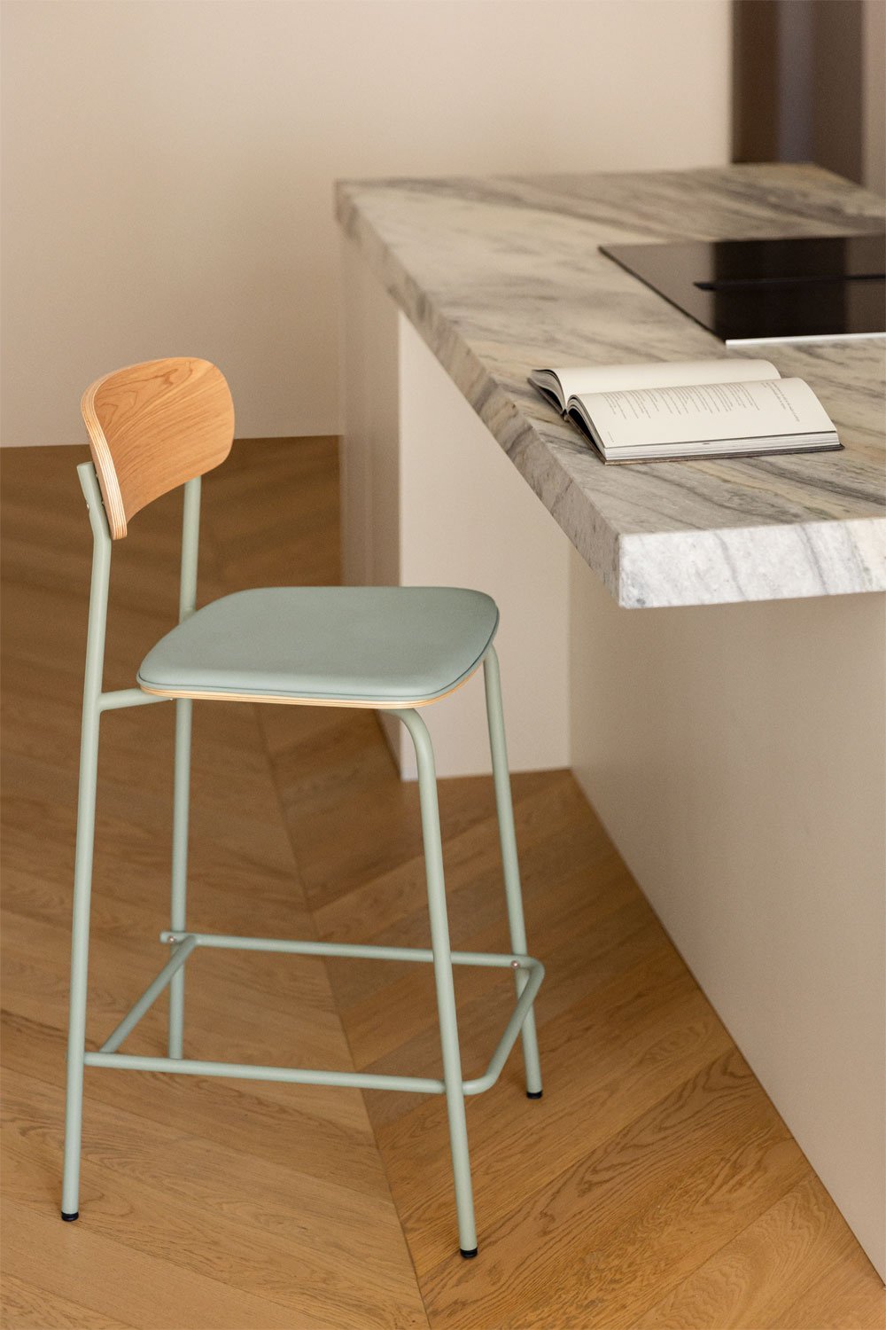 Wilpier 65cm stackable high stool in iron and wood, gallery image 1