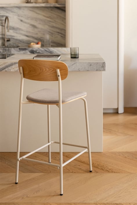 High Stool 65cm in gardenia white finish iron, off-white fabric and wood Wilpier - Gardenia White