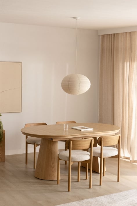 Oval dining table 180-240x105 cm extendable in MDF and Montana oak veneer - Natural Wood