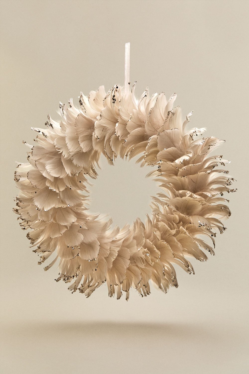 Decorative Christmas wreath Ø40 cm with synthetic feathers Rory, gallery image 1