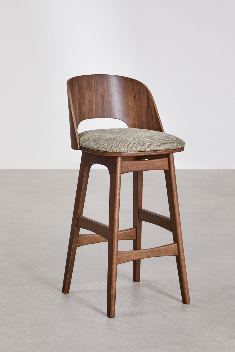 Juna high stool in wood and upholstery, gallery image 1