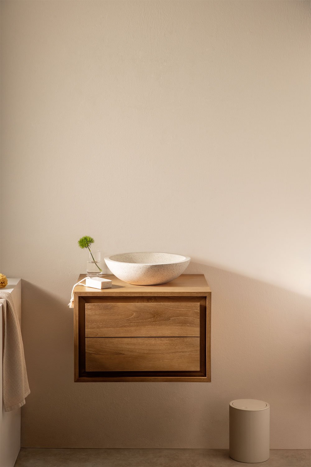 Jabari teak wood wall-mounted bathroom furniture set, gallery image 1