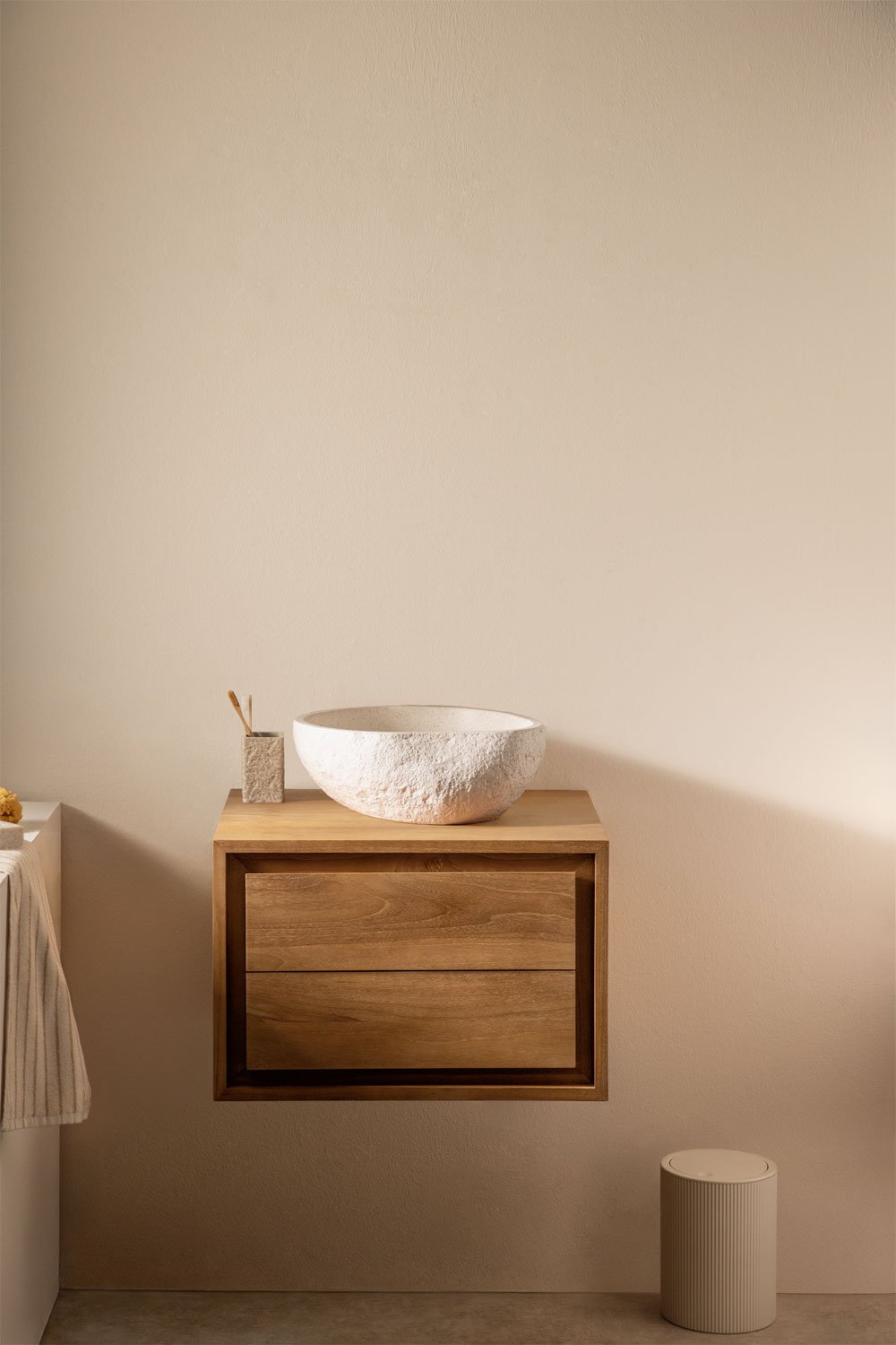 Jabari teak wood wall-mounted bathroom furniture set, gallery image 1