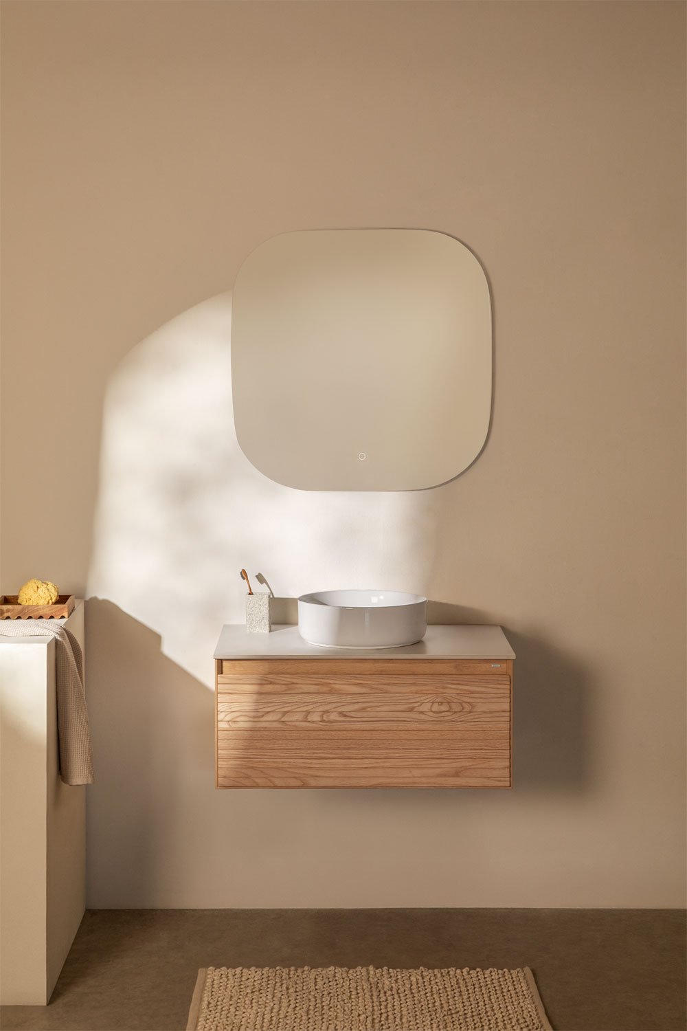 Suspended bathroom furniture set 80x50 cm in ash wood Tedrik, gallery image 1