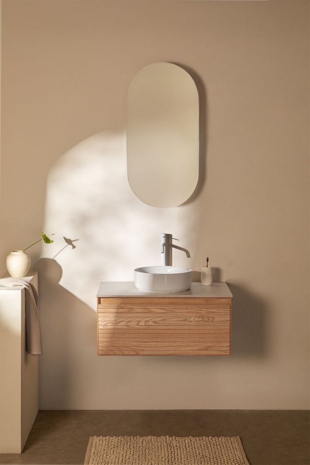 Tedrik suspended bathroom furniture set in ash wood, gallery image 1