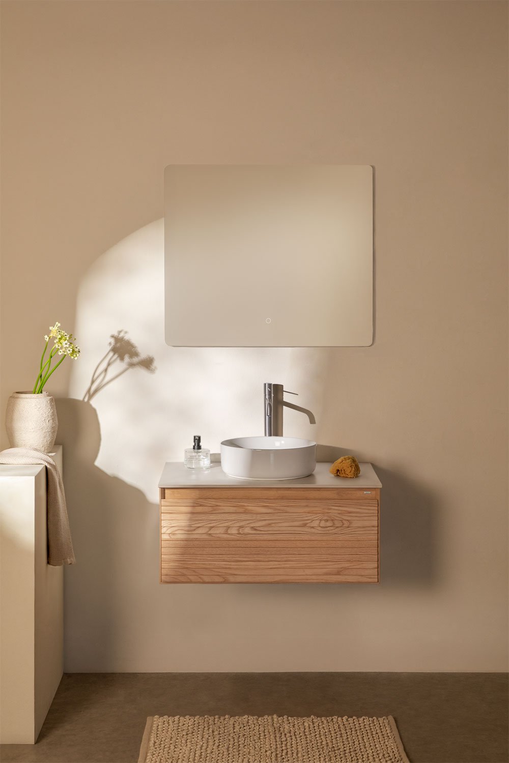 Suspended bathroom furniture set 80x50 cm in ash wood Tedrik, gallery image 1